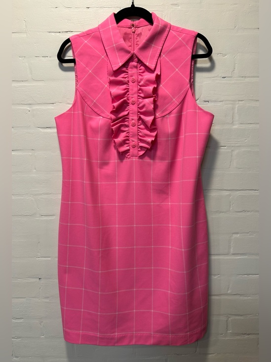 Trina Turk Dresses & Skirts - Trina Turk Pink Windowpane Ruffle Front Sleeveless Dress Size 12